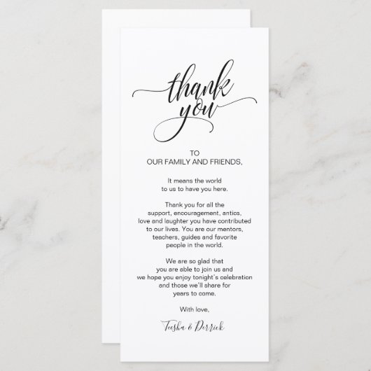 Moderne kalligrafie, plaatsbepaling Dank u Programmakaart (Voorkant / Achterkant)