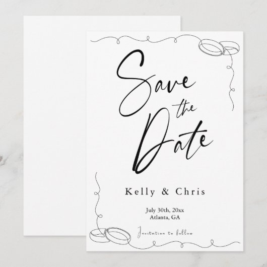 Moderne kalligrafie platte save the date kaart (Voorkant / Achterkant)