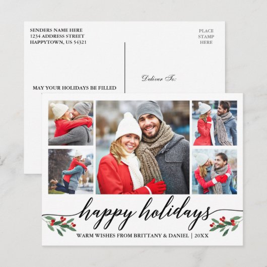 Moderne kalligrafie Prettige feestdagen 5 Foto Briefkaart (Voorkant / Achterkant)