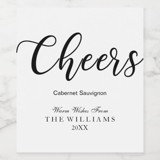 Moderne kalligrafie Proost Zwart-wit Vakantie Wijn Etiket (Enkel label)