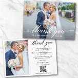 Moderne Kalligrafie QR Code 2 Foto Bruiloft Bedankkaart<br><div class="desc">Moderne Elegante Kalligrafie Script Bruiloft Bruid en bruidegom 2 Foto Dank u Kaart met Uw QR Scan Code. Voeg uw trouwwebsite of webadres voor sociale media toe zodat uw gasten meer van uw trouwfoto's of trouwfotoalbum online kunnen uitzichten.</div>