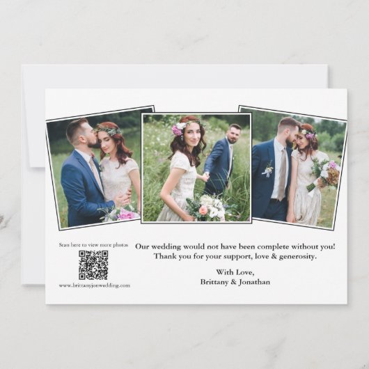 Moderne Kalligrafie QR Code 4 Foto's Bruiloft Bedankkaart (Achterkant)