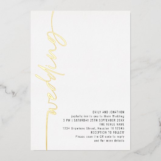 Moderne kalligrafie QR Code Bieden Real Folie Invi Folie Uitnodiging (Voorkant)