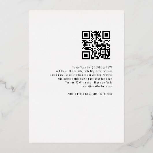 Moderne kalligrafie QR Code Bieden Real Folie Invi Folie Uitnodiging (Achterkant)