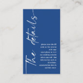 Moderne Kalligrafie QR Code Blauwe Bruiloft Detail Informatiekaartje (Voorkant)