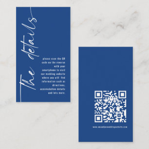 Moderne Kalligrafie QR Code Blauwe Bruiloft Detail Informatiekaartje