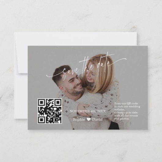 Moderne kalligrafie QR-code foto bruiloft   Save The Date (Voorkant)