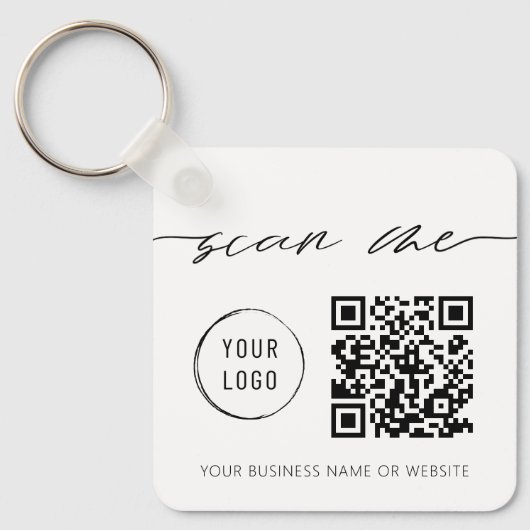 Moderne kalligrafie QR Code Logo White Sleutelhanger (Voorkant)