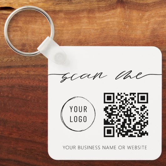 Moderne kalligrafie QR Code Logo White Sleutelhanger (Voorkant)