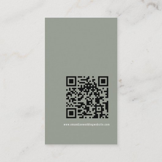 Moderne Kalligrafie QR Code Sage Bruiloft Details Informatiekaartje (Achterkant)