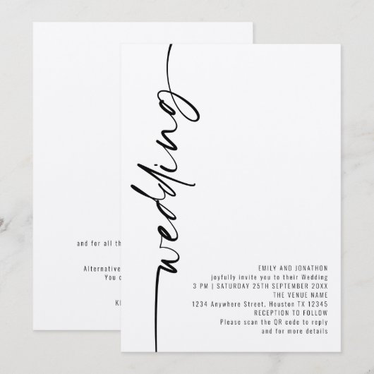 Moderne kalligrafie QR-code trouwdag Kaart (Voorkant / Achterkant)