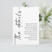 Moderne kalligrafie QR-code Trouwdetails Informatiekaartje (Staand voorkant)