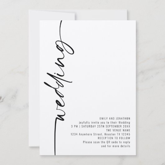 Moderne kalligrafie QR-code trouwen Kaart (Voorkant)