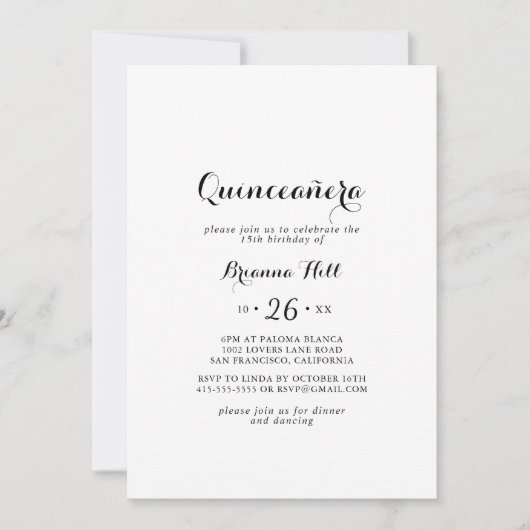 Moderne kalligrafie Quinceañera Kaart (Voorkant)