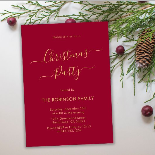 Moderne kalligrafie Red Holiday Christmas Party Kaart
