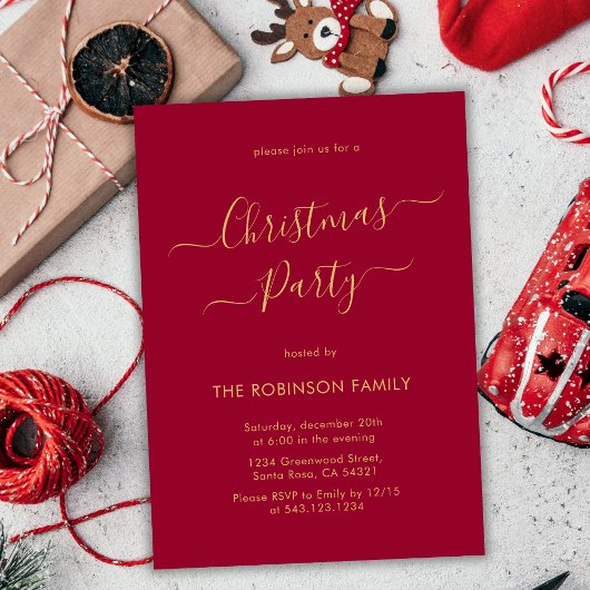 Moderne kalligrafie Red Holiday Christmas Party Kaart