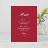 Moderne kalligrafie Red Wedding Menu Kaart (Staand voorkant)