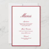 Moderne kalligrafie Red Wedding Menu Kaart (Voorkant)