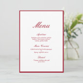 Moderne kalligrafie Red Wedding Menu Kaart (Staand voorkant)