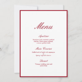 Moderne kalligrafie Red Wedding Menu Kaart