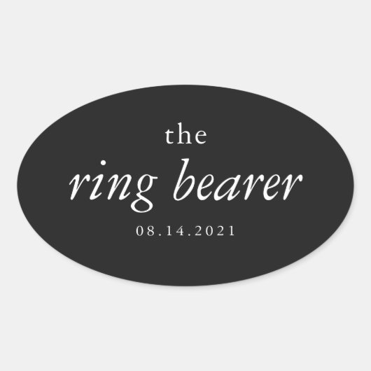 Moderne kalligrafie Ring Bearer Wedding Oval Stick Ovale Sticker (Voorkant)