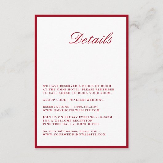 Moderne kalligrafie Rode bruiloft Detail Kaart (Voorkant)