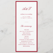 Moderne kalligrafie rode bruiloft programmakaart (Voorkant)