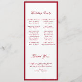 Moderne kalligrafie rode bruiloft programmakaart (Achterkant)