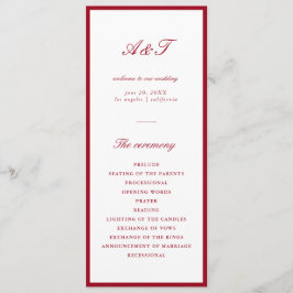 Moderne kalligrafie rode bruiloft programmakaart