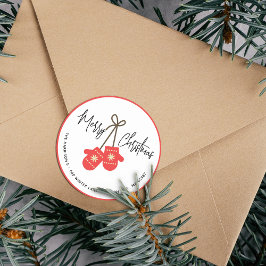 Moderne kalligrafie Rode Wanten Retouradres Ronde Sticker