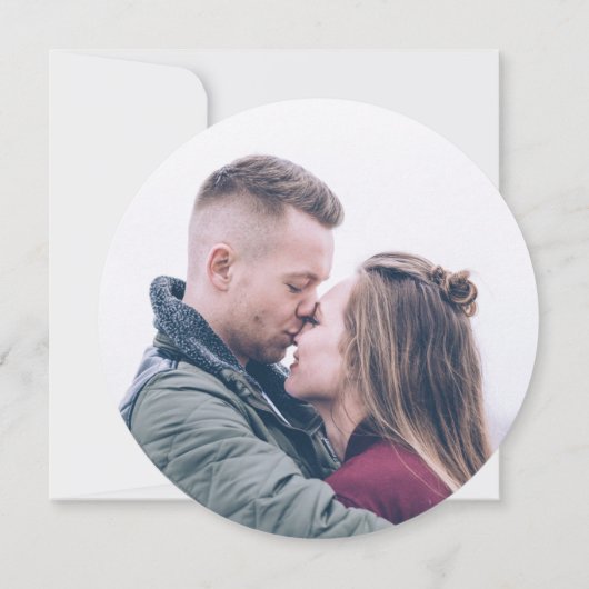 Moderne kalligrafie ronde cirkel zwart wit foto save the date (Achterkant)