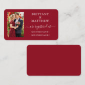 Moderne kalligrafie Rood foto-weddenschap Rood Informatiekaartje (Voorkant / Achterkant)