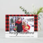 Moderne kalligrafie Rood geplakt kerstfeest Feestdagenkaart (Staand voorkant)