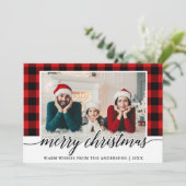 Moderne kalligrafie Rood met foto kerstmis Feestdagenkaart (Staand voorkant)