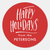Moderne kalligrafie Rood Prettige feestdagen Ronde Sticker (Voorkant)