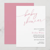 Moderne kalligrafie Roze Baby shower Kaart (Voorkant / Achterkant)