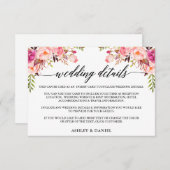 Moderne kalligrafie roze bloemenbruiloft details informatiekaartje (Voorkant / Achterkant)