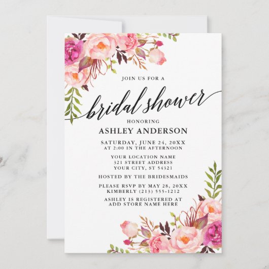 Moderne kalligrafie Roze Blush Floral Vrijgezellen Kaart (Voorkant)