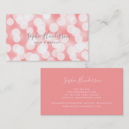 Moderne kalligrafie roze champagne bokeh lichten visitekaartje (Voorkant / Achterkant)