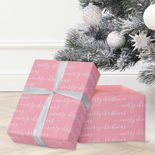 Moderne kalligrafie Roze en Witte Kerstmis Cadeaupapier
