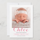 Moderne kalligrafie roze | geboorteaankondiging aankondiging (Voorkant)