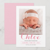 Moderne kalligrafie roze | geboorteaankondiging aankondiging (Voorkant / Achterkant)