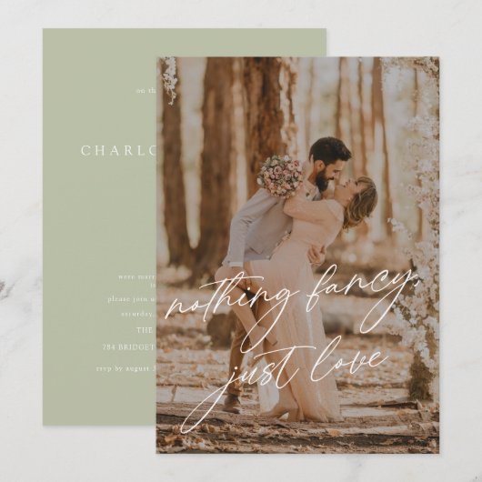 Moderne kalligrafie Sage foto elopement bruiloft Kaart (Voorkant / Achterkant)