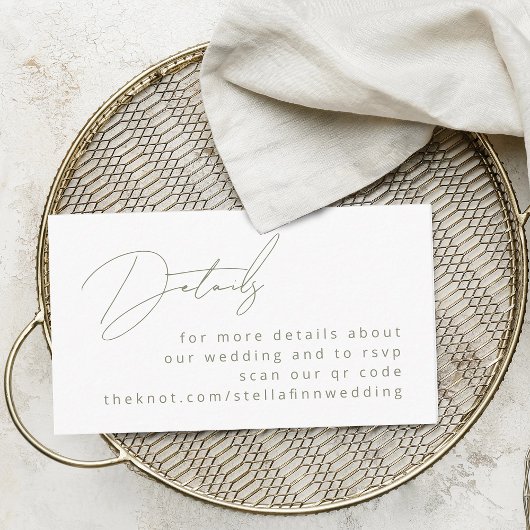 Moderne kalligrafie Sage Green Details QR-code Informatiekaartje