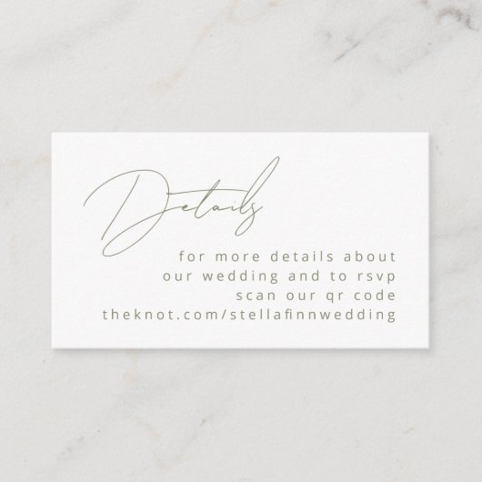 Moderne kalligrafie Sage Green Details QR-code Informatiekaartje (Voorkant)