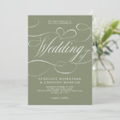 Moderne kalligrafie Sage Green QR-code bruiloft Kaart (Staand voorkant)