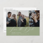 Moderne kalligrafie Sage Multi-Photo Bewaar de dat Aankondigingskaart (Voorkant / Achterkant)