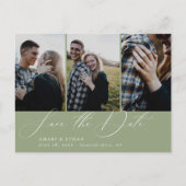 Moderne kalligrafie Sage Multi-Photo Bewaar de dat Aankondigingskaart (Voorkant)