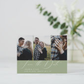 Moderne kalligrafie Sage Multi-Photo Bewaar de dat Aankondigingskaart (Staand voorkant)