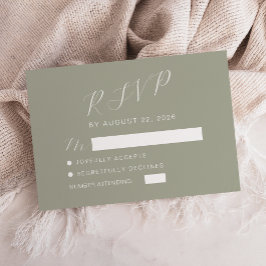 Moderne kalligrafie saliegroen bruiloft RSVP kaartje